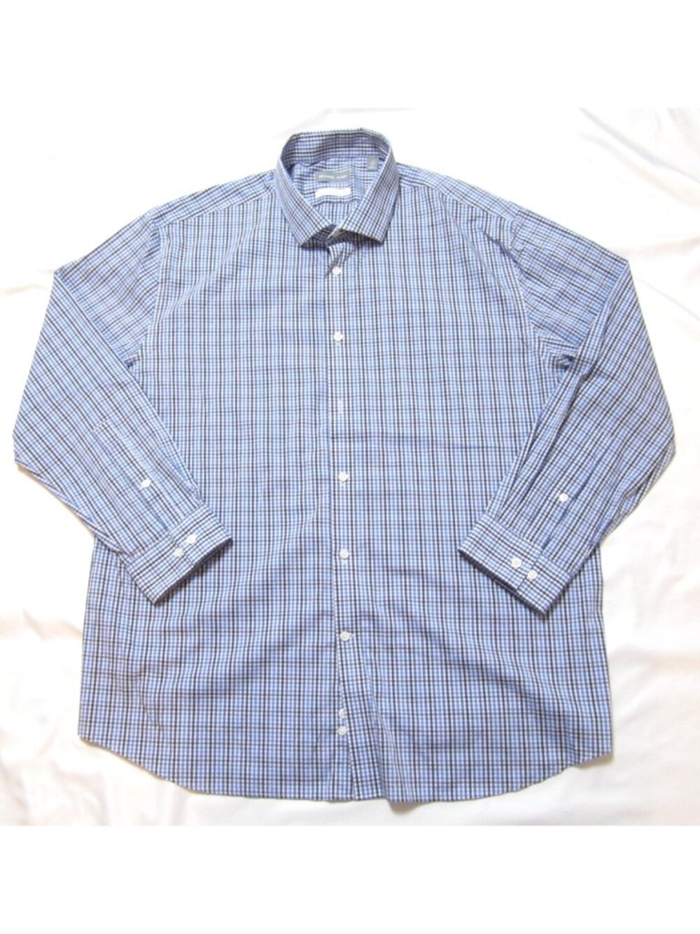 Michael Kors Men S 18 32/33 2XL Slim Fit Travel Stretch Dress Shirt Blue Gingham